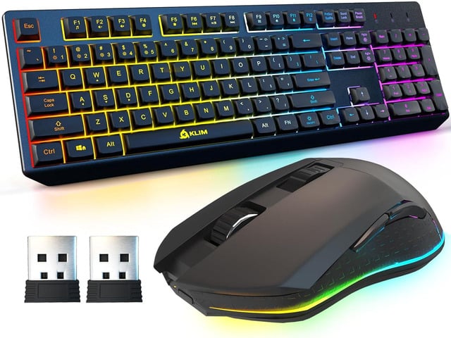KLIM Chroma Wireless Keyboard and Mouse RGB Backlit Gaming Combo, Rechargeable Wireless Keyboard & RGB Mouse, Durable & Ergonomic, Dual USB...