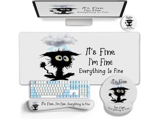 LIMKRIAN Large Gaming Mouse Pad Desk Mat Set, Funny Black Cat Desk Decor