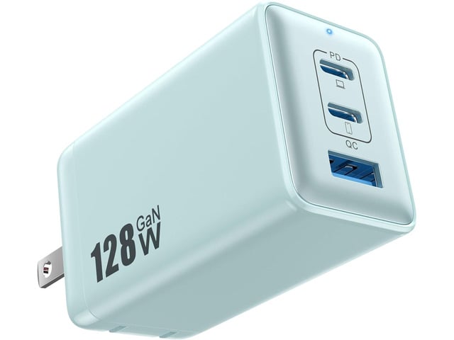 Apple 128W USB C Wall Charger,GaN III 3-Port Fast Charging Station,PD QC Foldable Charger Block Portable 65W Laptop Adapter for MacBook Pro/Air,iPad...
