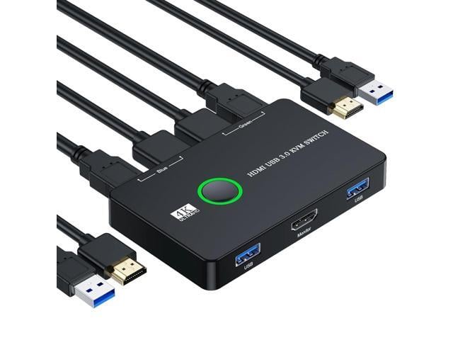 KVM Switch HDMI, Upgraded USB and HDMI KVM Switch for 2 Computers Share Keyboard Mouse Printer to One HD Monitor, Supports 4K@60 Hz, 2 HDMI Cables...