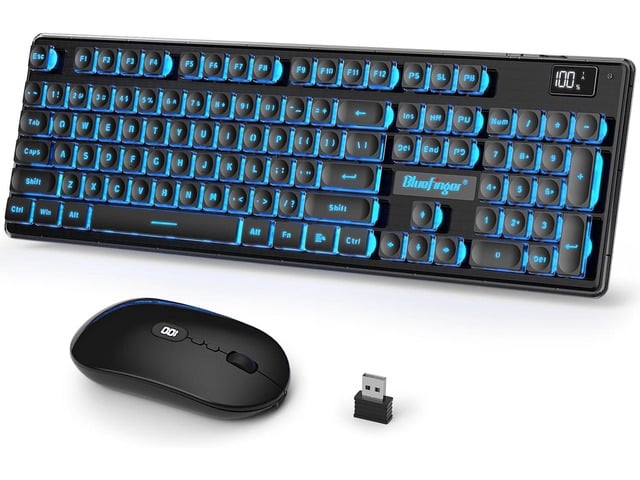 BlueFinger Wireless Gaming Keyboard and Mouse Combo, Upgrade Battery Percentage Display, Rechargeable Slim Gaming Keyboard Mouse Set, Light Up...