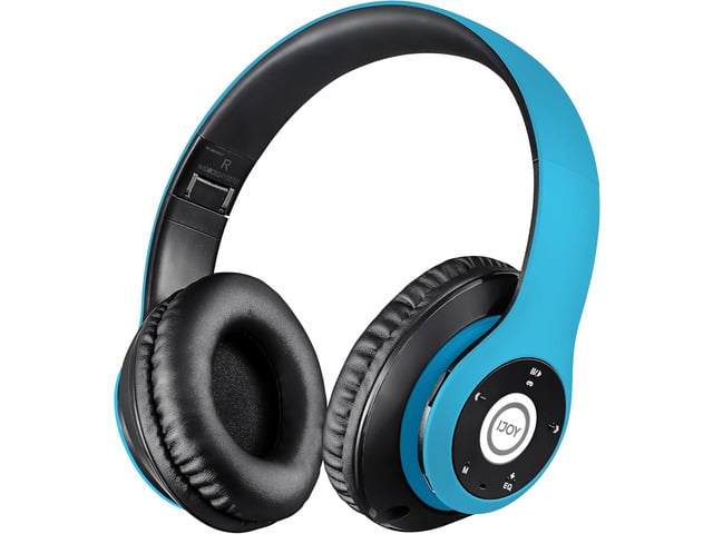 iJoy Bluetooth Headphones Over Ear, Wireless and Wired Foldable Headset Built-in Microphone, FM, Micro SD Card Slot - (Blue) Adults Kids Boys