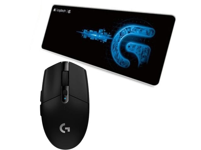 Logitech (G) G304 Lightweight Wireless Gaming Mouse + DESK MAT F005-3 black blue Fine Surface Mouse Pad Combo, Macro Programming, 12000DPI,...