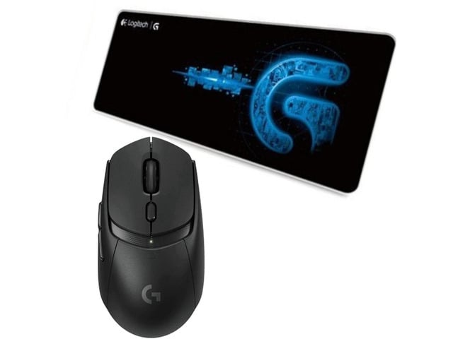 Logitech G309 Wireless Gaming Mouse + DESK MAT F005-3 black blue Fine Surface Mouse Pad Combo, Dual-Mode Connectivity, Lightweight, HERO 25K Sensor...