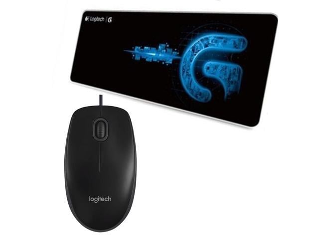 Logitech B100 Wired Mouse + F0053 blackblue Fine Surface Pad Combo, USB Connect, 1000DPI, 3 Buttons, Thickened, NonSlip Backing, Low Friction,...
