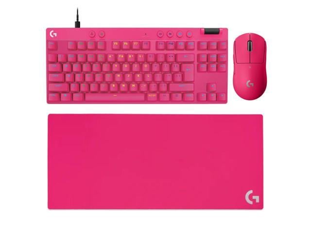 Logitech G PRO X Superlight Wireless Mouse + G PRO X TKL RAPID Wired Keyboard + G840 Rose Mouse Pad Bundle, Pink, 31.50*11.81*0.12in Desk Mat,...