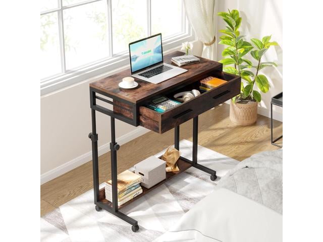 Tribesigns Portable Desk with Drawers, Mobile Laptop Desk with Wheels, Sofa Side Table Small Portable Standing Rolling Table for Home Office