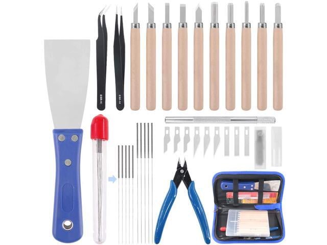 Glarks 34Pieces 3D Printer Nozzle Cleaning Removal Tool Kit, Including 0.35mm 0.4mm Cleaning Needles, Wood Carving Tools Kit, Knife Clean Up Kit,...