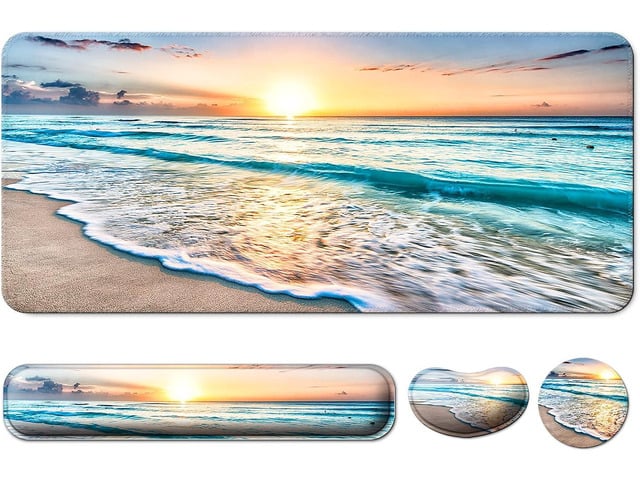 Keyboard Wrist Rest + Mouse Pad with Wrist Support + Desk Mat + Coaster 4 in 1 Set, XXL Large Gaming Mousepad Cute Ergonomic Mouse Pads for Desk...