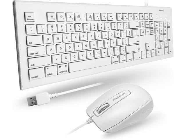 Apple Macally 104 Key USB Wired Keyboard and Mouse Combo with Apple Shortcut Keys for Mac, iMac, Macbook, and Windows PC (MKEYECOMBO), White