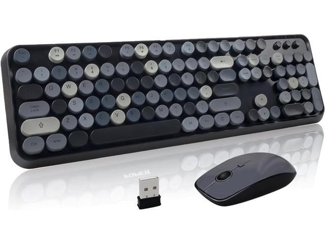 Wireless Keyboard and Mouse Combo, Retro Typewriter Style Bubble Keyboard with Round Keycaps, 2.4GHz Full Size Mixed Color Aesthetic Keyboards and...