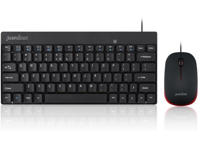 Perixx PERIDUO-212 Wired Mini Keyboard and Mouse Set, USB Connection, Black, US English Layout