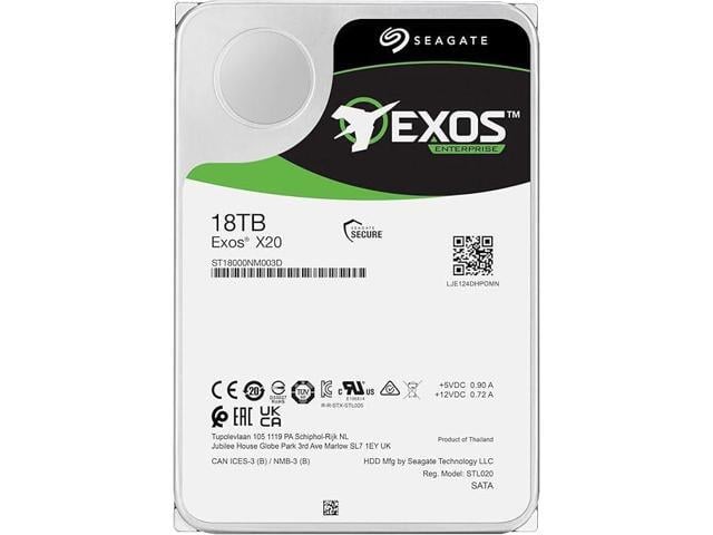 Seagate Exos X20 ST18000NM003D 18TB 7200 RPM 256MB Cache SATA 6.0Gb/s 3.5' Internal Hard Drive (ST18000NM003D)