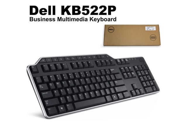 Dell KB522 Wired USB Multimedia Keyboard, Full-Size 104-Key Business Keyboard with Palm Rest, Dual USB 2.0 Hub Ports, Spill Resistant, Black