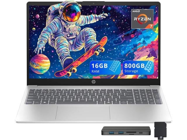HP 15.6' FHD IPS Laptop, AMD Ryzen 7 5825U, 16GB DDR4 RAM, 800GB Storage (512GB SSD+288GB Docking Station Set), AMD Radeon Graphics, Numeric...