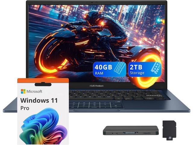 ASUS Vivobook 14 14'' FHD IPS Business Laptop, Intel Core 5-120U, 40GB RAM, 2TB Storage (1TB SSD+1TB Docking Station Set), Intel Graphics,Numeric...