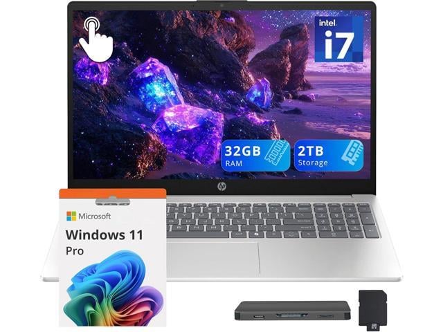 HP 15.6' FHD Touchscreen Laptop, Intel Core i7-1355U, 32GB RAM, 2TB Storage(1TB SSD+1TB Docking Station Set), Intel Iris Xe Graphics, Numeric...
