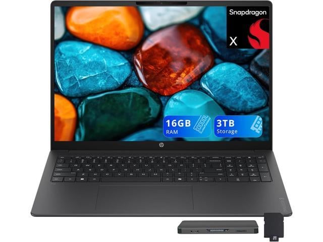 HP OmniBook 3 16' 2K Laptop, Snapdragon X X1-26-100, 16GB LPDDR5X, 3TB Storage (2TB SSD+1TB Docking Station Set), Qualcomm Adreno, Copilot+ PC,...