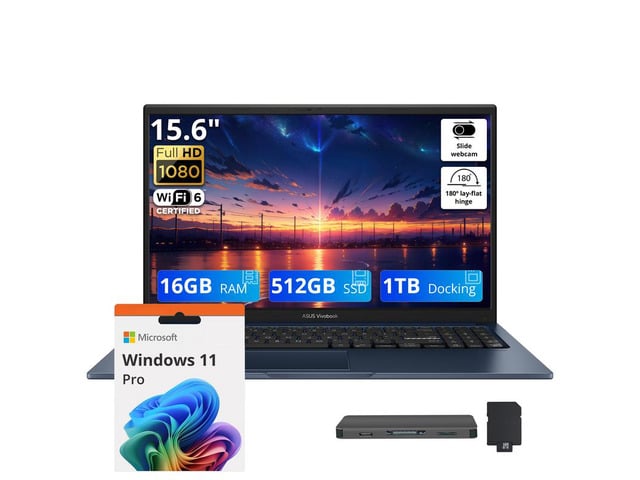 ASUS Vivobook 15.6' FHD Laptop, Intel Core 3 100U, 16GB DDR5, 1.5TB Storage (512GB SSD + 1TB Docking Station Set), Intel Graphics, Number Pad, 720p...