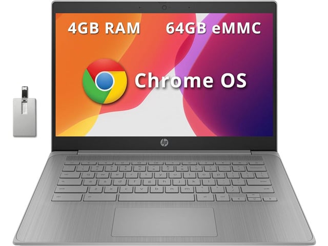 HP Chromebook 14' HD Laptop, Intel Celeron N4120, 4GB LPDDR4, 64GB eMMC, Intel UHD Graphics 600, Webcam, Bluetooth, Wi-Fi, Long Battery Life,...