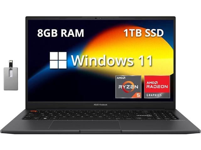 ASUS VivoBook S 15 Slim 15.6' FHD Laptop, AMD Ryzen 5 5600H, 8GB RAM, 1TB SSD, AMD Radeon Graphics, Backlit Keyboard, Webcam, Windows 11 Home,...
