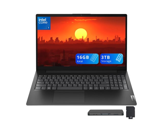 Lenovo V15 Gen 5 15.6' FHD Laptop, Intel Core 7 240H, 16GB RAM, 3TB Storage(2TB SSD+1TB Docking Station Set), Intel Graphics, Win 11, Black