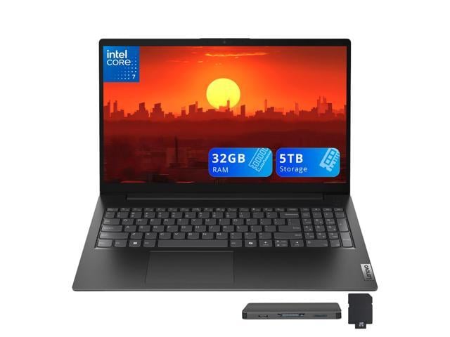 Lenovo V15 Gen 5 15.6' FHD Laptop, Intel Core 7 240H, 32GB RAM, 5TB Storage(4TB SSD+1TB Docking Station Set), Intel Graphics, Win 11, Black