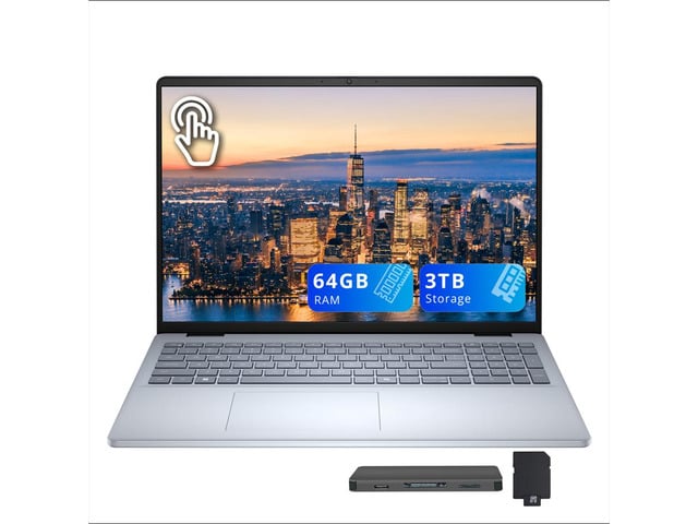 Dell 16' FHD+ Touchscreen Laptop, Intel Core 7 150U, 64GB RAM, 3TB Storage (2TB SSD+1TB Docking Station), Intel UHD Graphics, Backlit Keyboard,...