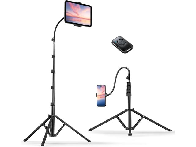 Weilisi Heavy Duty Tablet Tripod Stand 82 Tall, Floor Stand with Remote and Adjustable Gooseneck for Watching/Stream/Recording, Tripod for iPad Pro...