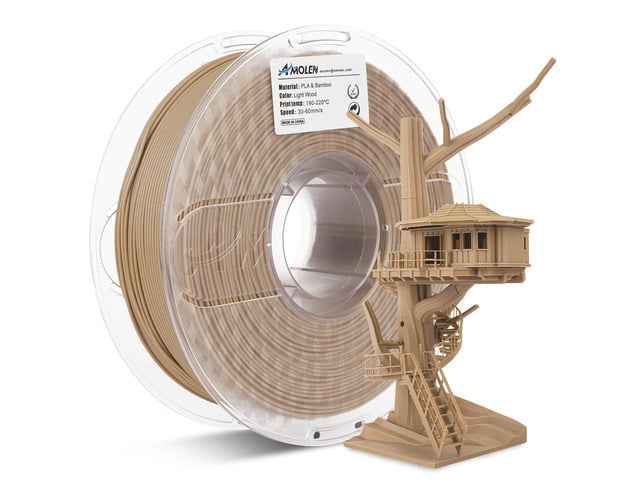 AMOLEN 3D Printing Filament Pla Wood Bamboo 3D Printer Filament, PLA Filament 1.75mm 15% Real Bamboo Fiber, 1kg/2.2lb 15% Wood Fiber