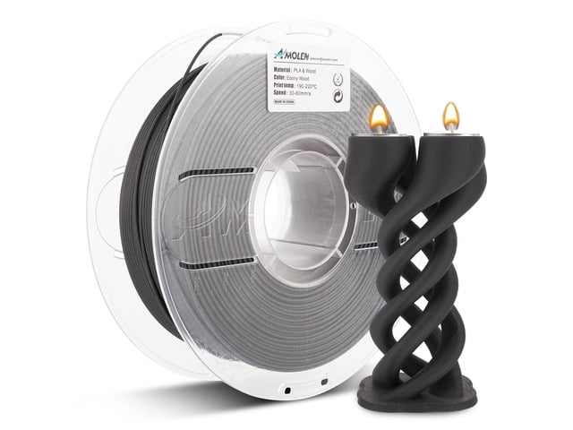 AMOLEN 3D Printer Filament, Ebony Wood PLA Filament 1.75mm, 3D Printing Filament with 20% Real Wood Fiber,1kg