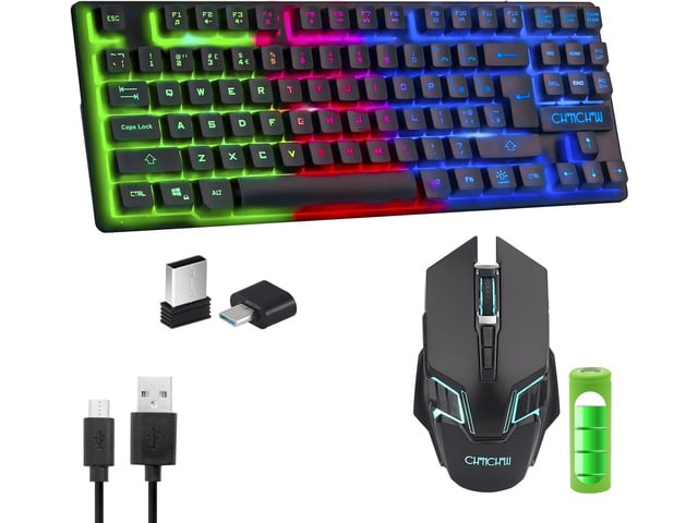 Gaming Wireless TKL Keyboard Mouse Combo Rechargeable LED Backlit Tenkeyless Compact 87 Keys 6 Button for Computer Laptop PS4 PS5 Switch Compatible...