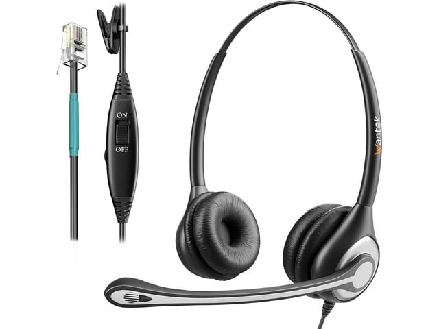 Toshiba Wantek Corded Telephone Headset Dual w/Noise Canceling Mic Compatible with ShoreTel Plantronics Polycom Zultys Toshiba NEC Aspire Dterm Nortel...