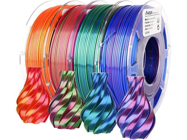 AMOLEN Silk PLA 3D Printer Filament Bundle, Shiny Dual Color Filament 1.75mm Pack, Multi Color Change 3D Printing Filament for Most FDM 3D Printer,...