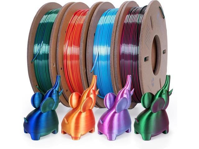 Kretrum Silk Dual Color 3D Printer Filament Bundle, 1.75 mm Color Changing PLA Bundle, 4 Spools 250g Each (Rose & Blue, Red & Gold, Violet & Green,...