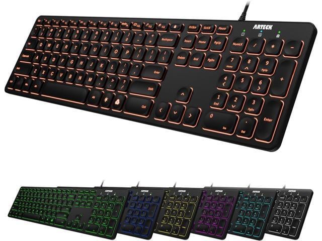 Arteck Backlit USB Wired Full Size Keyboard with Media Hotkey for PC and Laptop