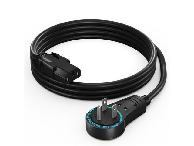 Maximm Monitor Computer Power Cord 4 Ft Flat Plug 360° Rotating PC Cable 3 Prong for, Desktop, Printer, Scanner, 16 AWG NEMA 5-15P to IEC13 - UL...