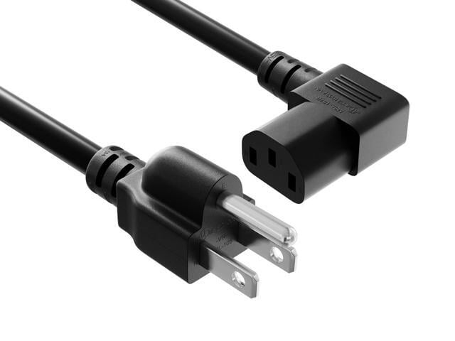 Cable Leader 6ft NEMA 5-15P to Right Angled C13 Power Cord, 16 AWG SJT 13A/125V, Black - PC, Monitor & Computer AC Power Cord, UL Listed