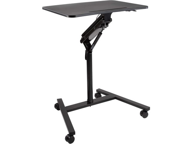 Mount-It! Mobile Standing Laptop Desk, Height Adjustable Rolling Sit Stand Workstation with Casters, 27.5 Wide with Gas Spring Lift Mechanism, Black