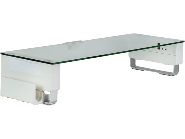Mount-It! Glass Monitor Stand with 3 USB Ports Desktop Riser Fits 24, 27, 30, 32 Inch Screens, 66 Lbs Capacity