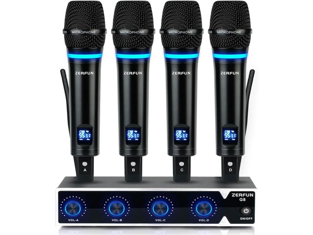 Rechargeable Wireless Microphone System 4 Channel Pro, UHF Metal Handheld Wireless Mics Cordless for Church Karaoke Singing with Volume Control,...