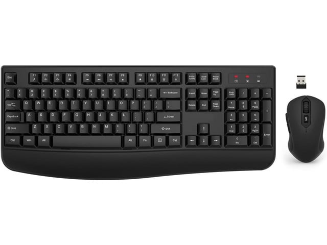 Wireless Keyboard and Mouse Combo, EDJO 2.4G Full-Sized Ergonomic Computer Keyboard with Wrist Rest and 3 Level DPI Adjustable Wireless Mouse for...
