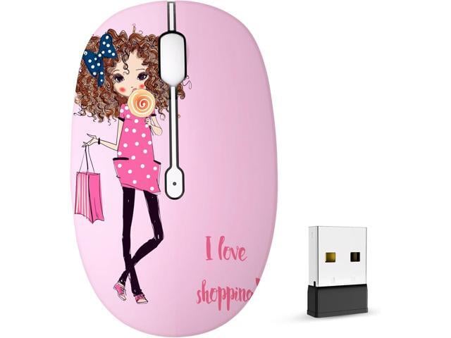 FMOUSE Cute Pink Wireless Mouse, Dual Mode, Bluetooth & 2.4GHz USB Receiver, Silent Clicks, AA-Battery Powered, Handy & Durable, for Kids, Girls,...