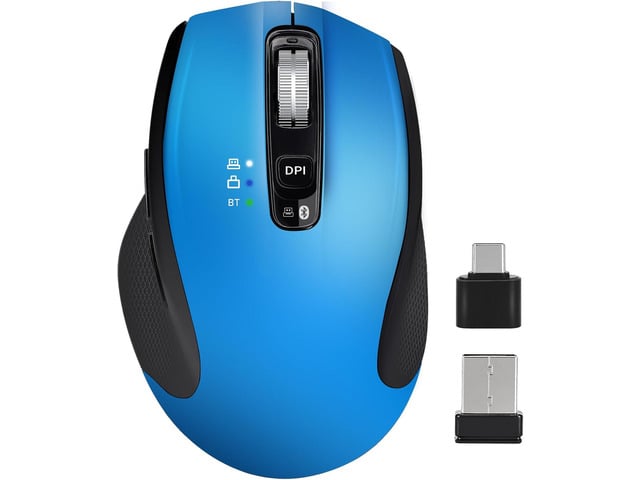 Apple Wireless Mouse with Bluetooth, USB A, USB C Receiver, Rechargeable, Full Size Mouse, Ergonomic, Silent, for MacBook/Laptop/Computer/PC/iPad-Blue