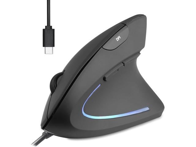 Perixx PERIMICE-513C Wired Vertical USB-C Mouse, 6 Buttons, Adjustable 1000/1600 DPI, Right-Handed, 5.9ft Cable, Black
