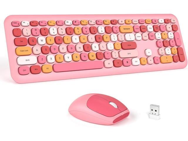 Wireless Keyboard and Mouse Combo - MOFII Pink Full-Sized Plug and Play Colorful Keyboard - Silence Keycap Keyboards with USB-A 2.4G Receiver, for...