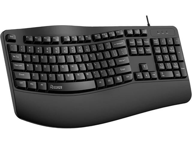 Ergonomic Keyboard, Wired Computer USB Keyboard with Wrist Rest, Spill-Resistant, Wave Keys for Natural Typing, Compatible with...