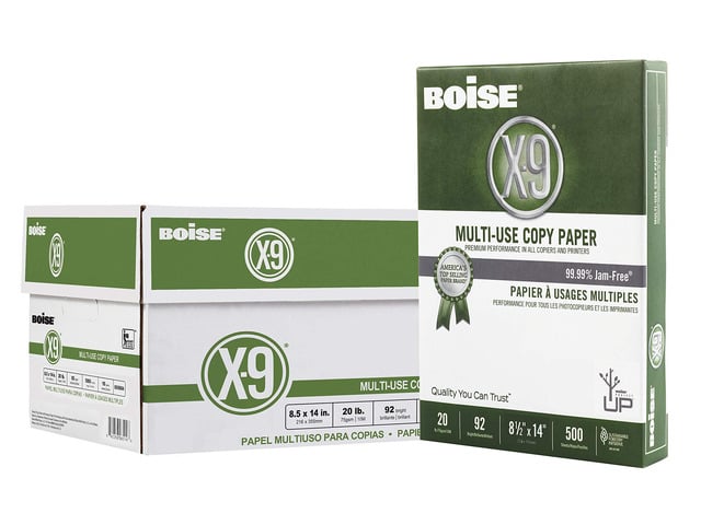 X-9 Multi-Use Printer & Copy Paper, 10 Reams, White, Legal (8.5in x 14in), 5000 Sheets Per Case, 20 Lb, 92 Brightness