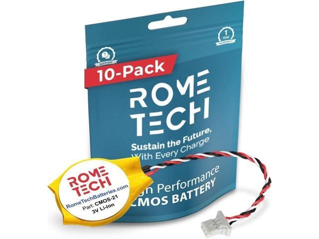 Lenovo Rome Tech CMOS Battery for Lenovo ThinkPad X200 X201 X201i X200s X200si - Laptop Backup BIOS RTC 3V CR2032 Battery with 3 Pin 3 Wire Cable (10-Pack)