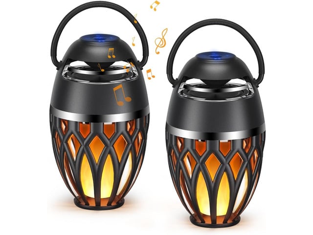 2 Pack Outdoor Bluetooth Speakers,Wireless Speaker with LED Flame Speaker BT 5.0,Waterproof Torch Lantern for Patio Pool Party,Gifts for Women Men